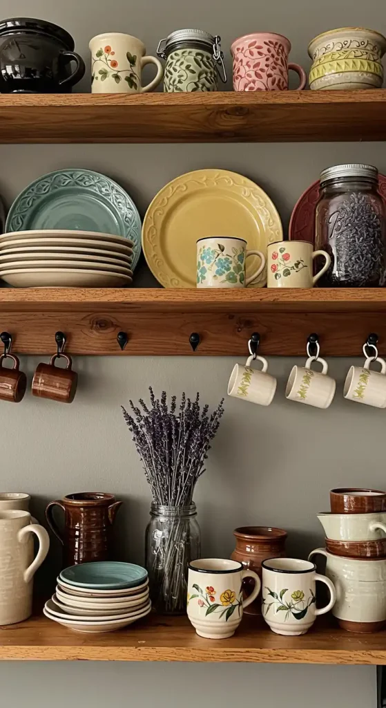 1. Highlight Open Shelves with Vintage Plates