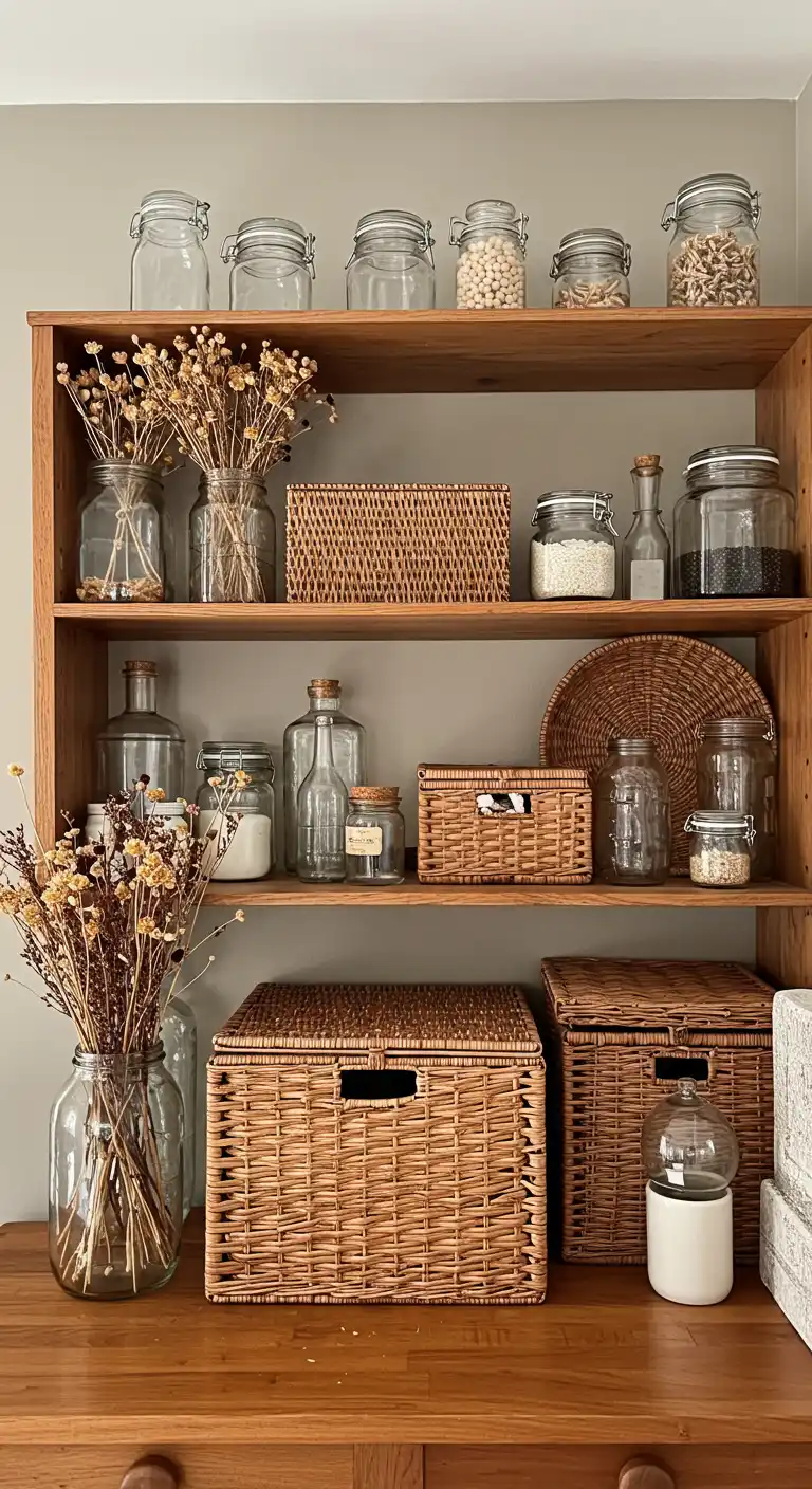 11. Layer Storage with Decorative Baskets