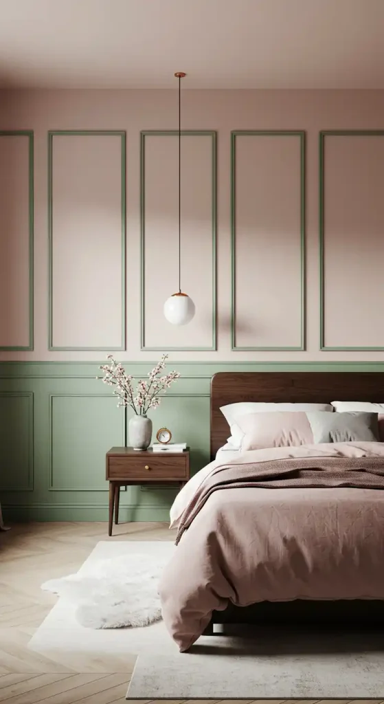 11. Soft Blush and Sage Green Wall Panels