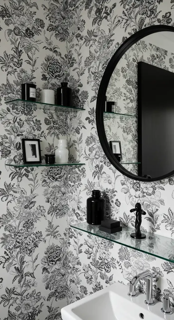2. Statement Walls with Black and White Wallpaper