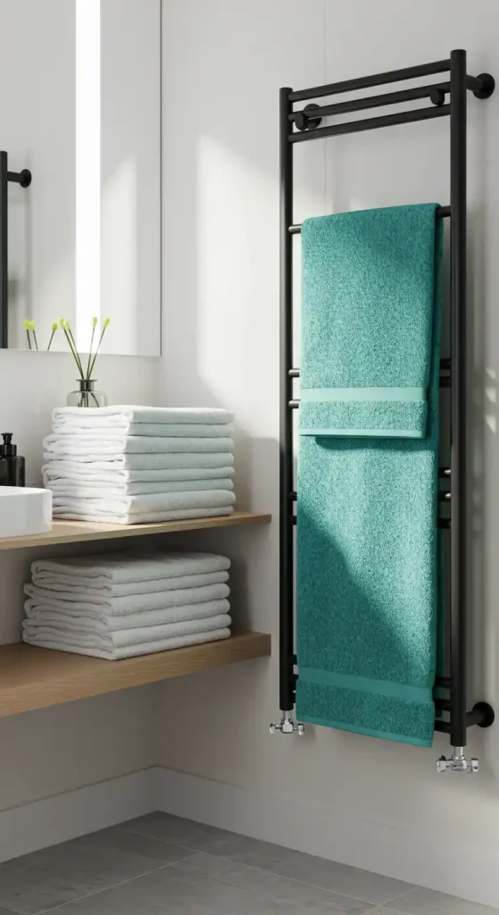 3. Add a Pop of Color with Towels and Rugs