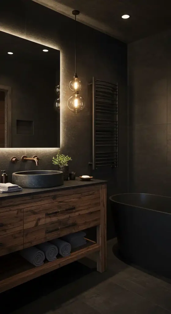 3. Luxe Vanity with Earthy Stone Finishes