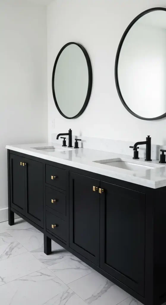 7. Standout Black Vanities Against White Walls