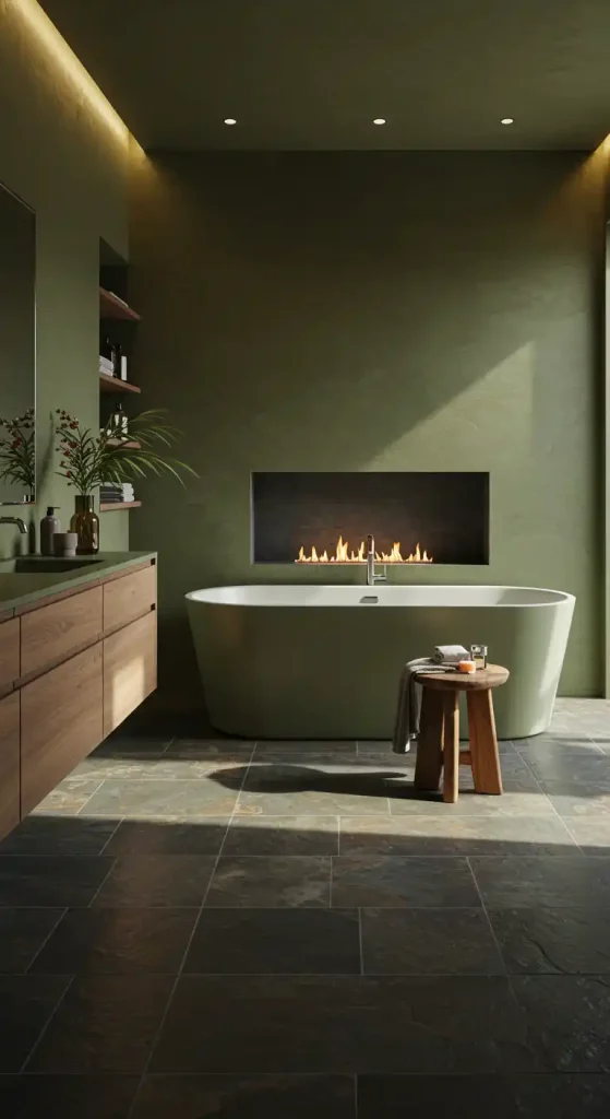 8. Rustic Olive Tones for a Cozy Retreat