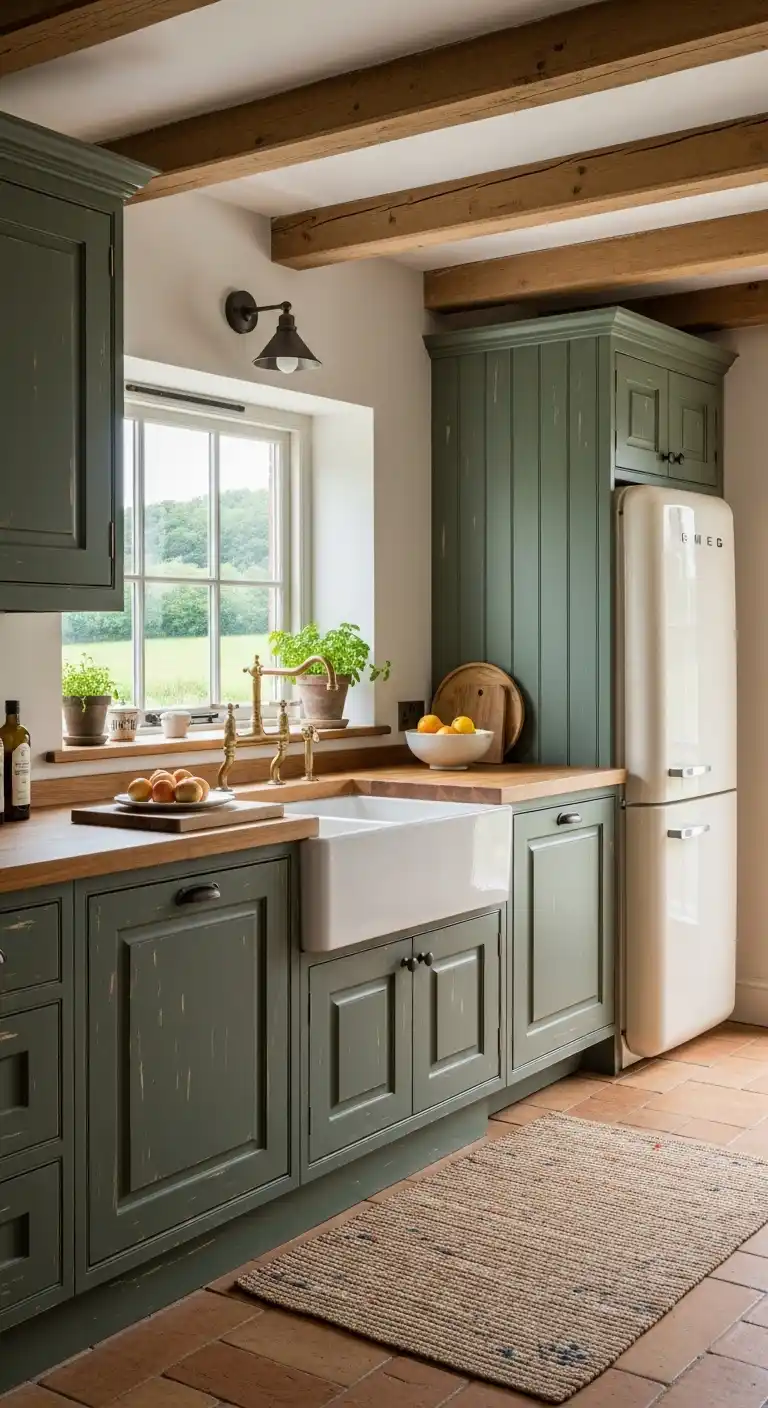 Bring in Nature with Rustic Green Cabinets