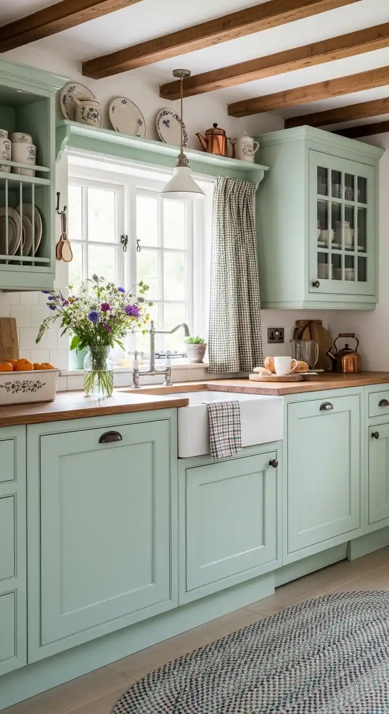 Cottagecore with Soft Pistachio Cabinets
