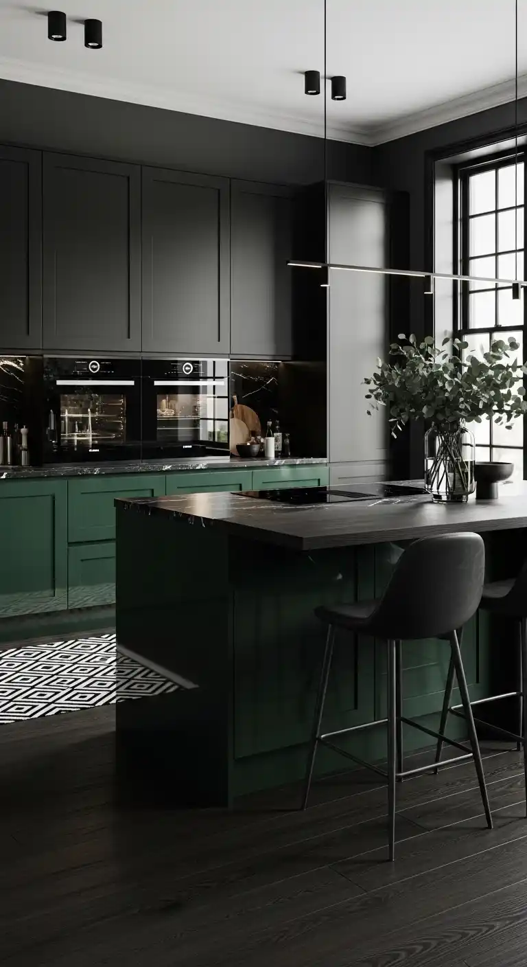 Dark Green Elegance with Black Accents