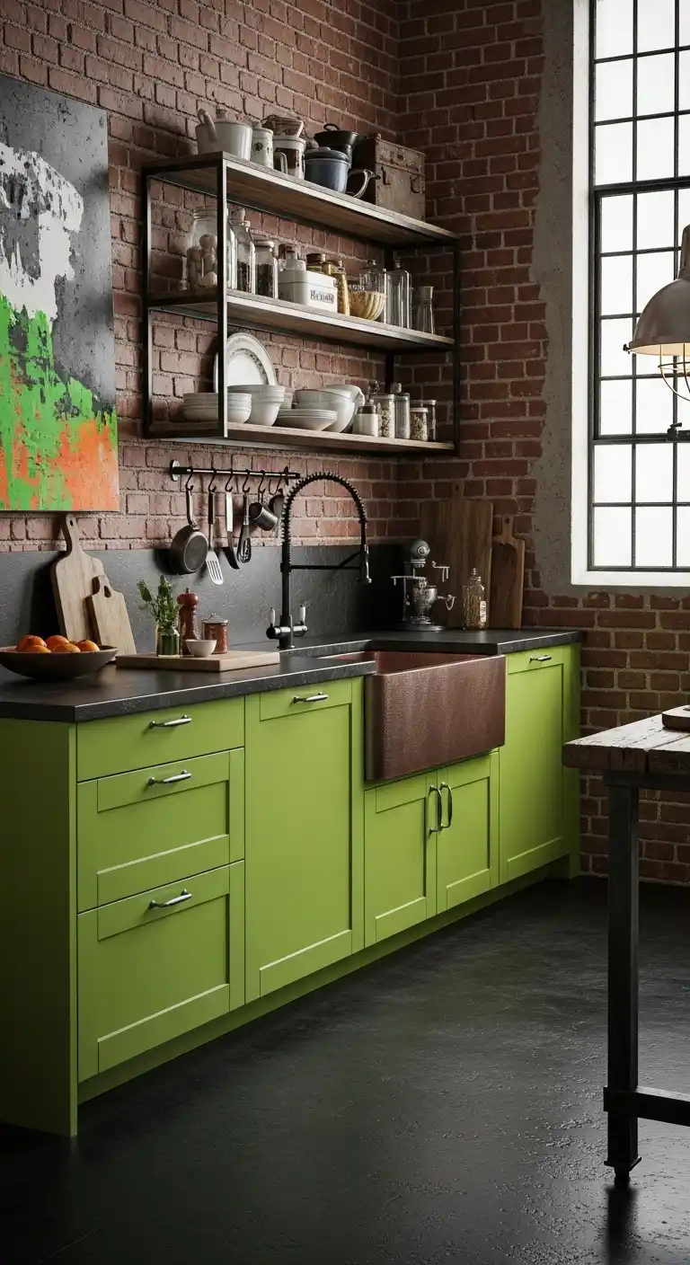 Pair Lime Green Cabinets with Industrial Chic