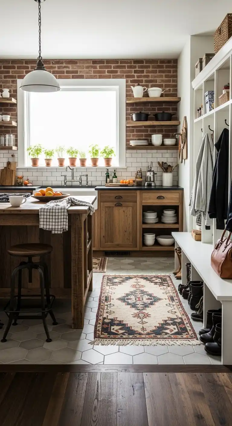 11. Rustic Modern Bootleg Kitchen With Mudroom Fusion
