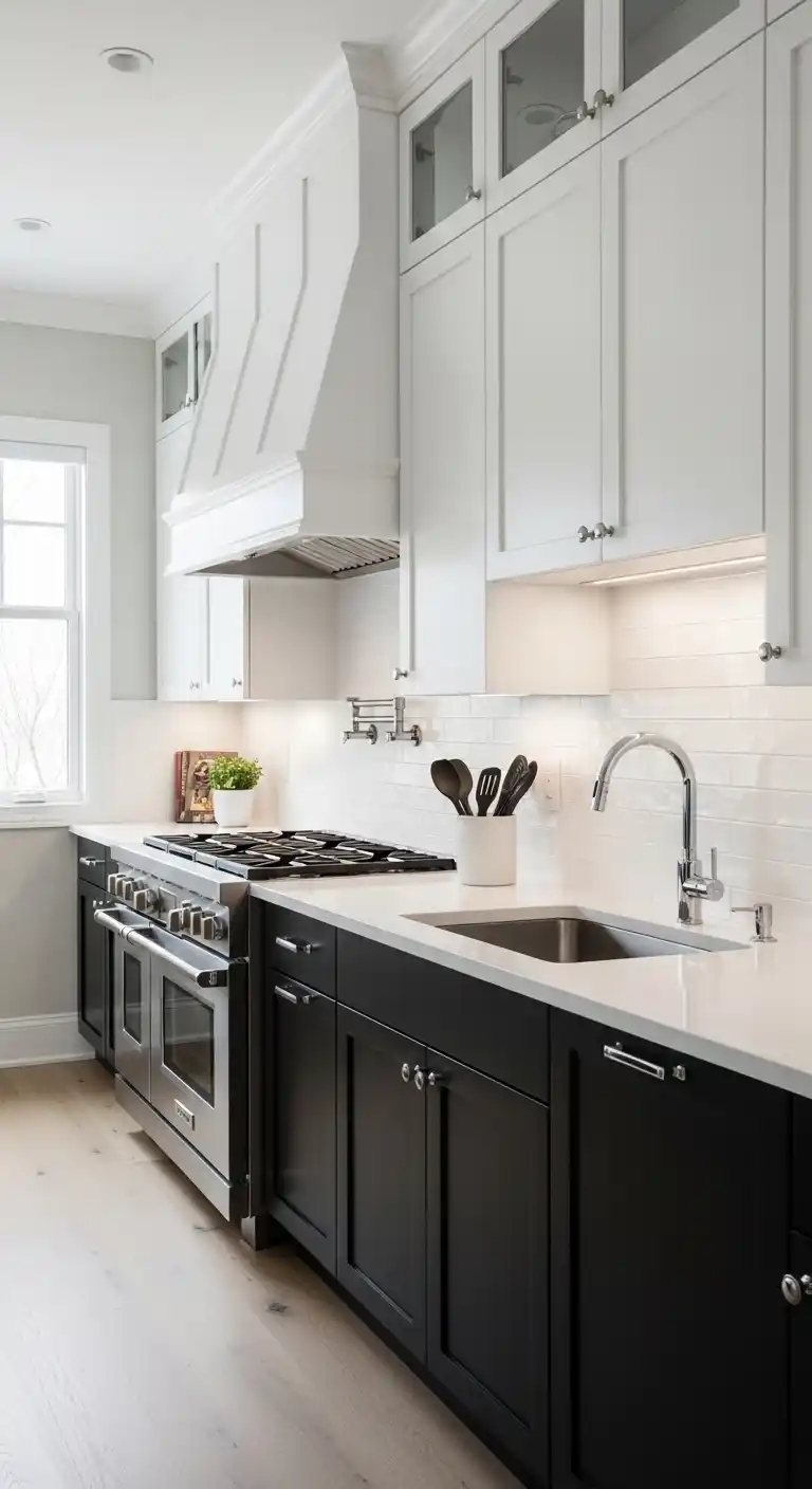 11. Two-Tone Dream Black Base, White Upper Cabinets