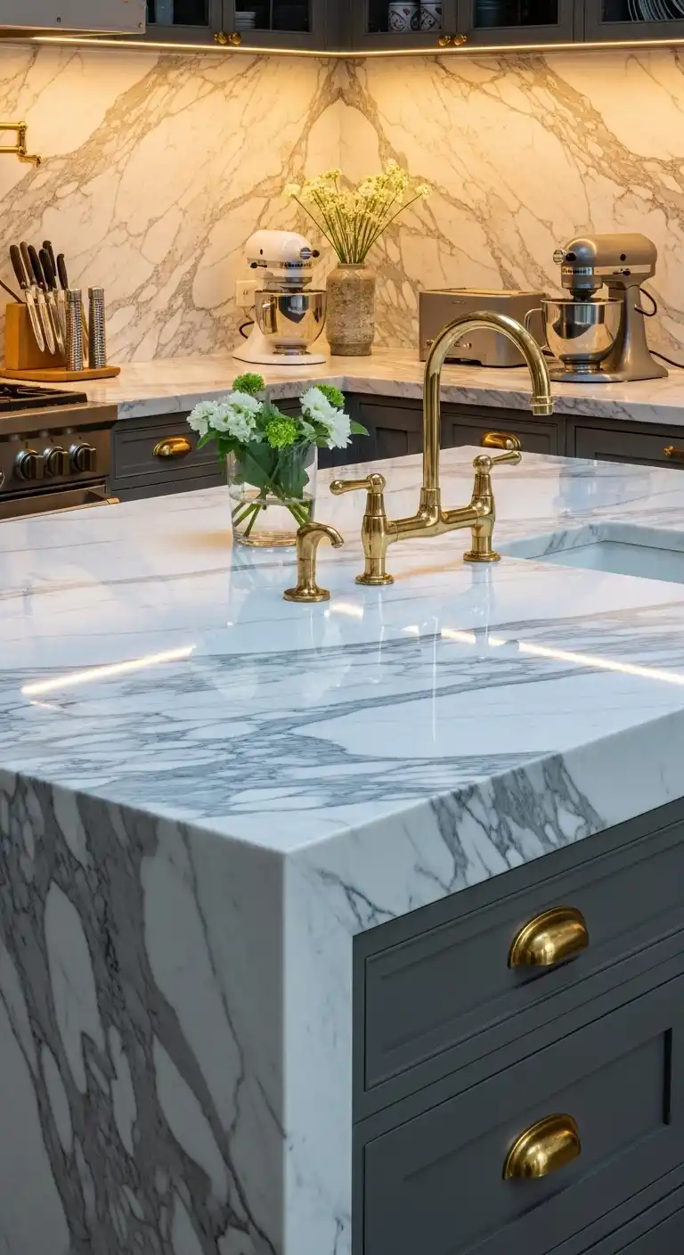 12. Center-Stage Marble and Brass Luxe Organization