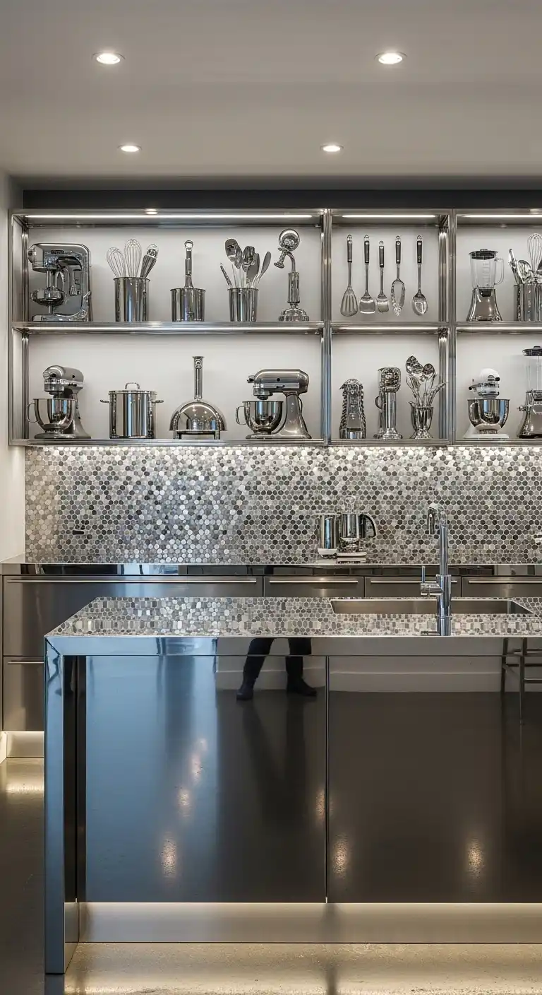 14. Metallic Edge Gallery Kitchen