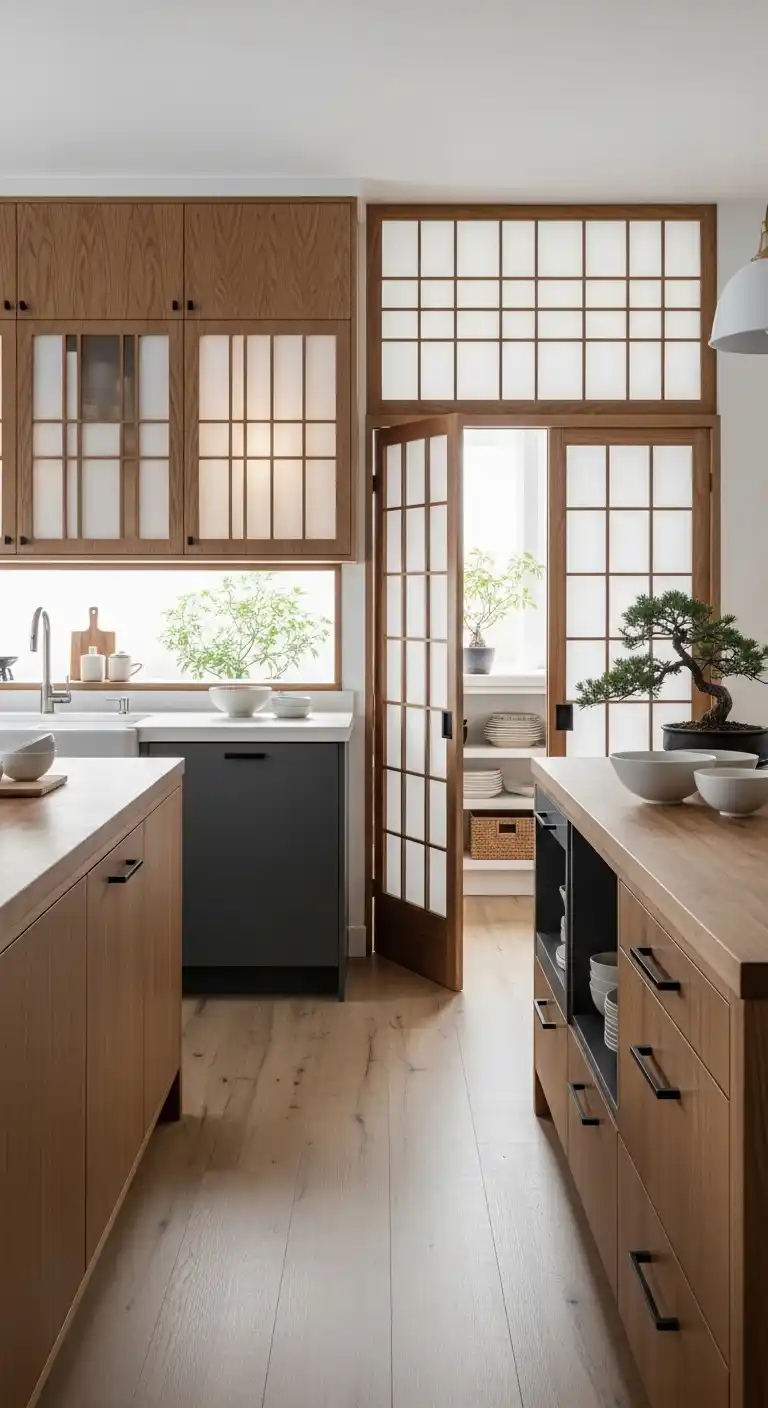 Kyoto-Inspired Vintage Kitchen With Shoji-Style Doors