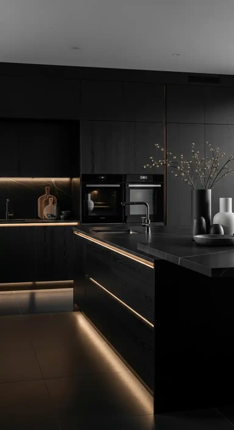 6. Black-Burnished Luxe With Gallery-Grade Cabinets