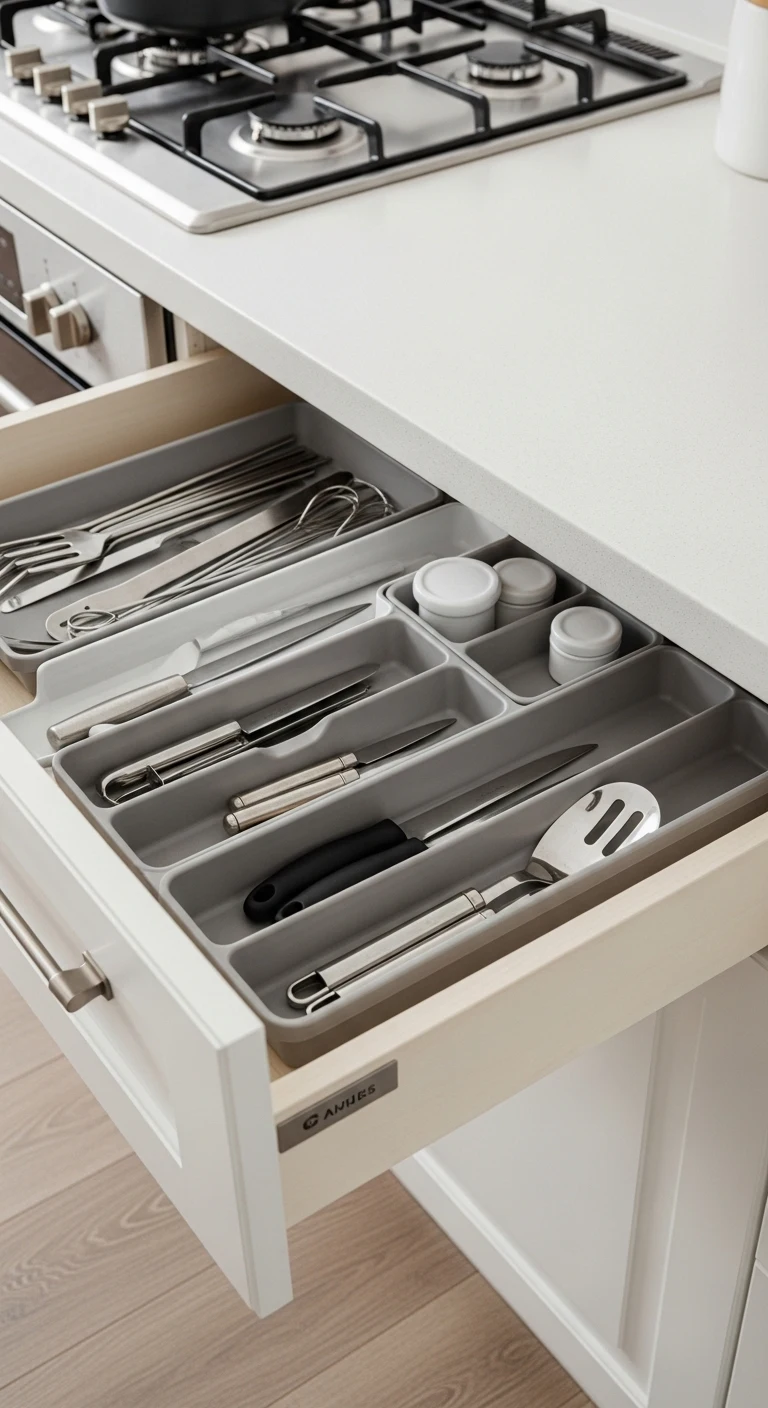 Add Drawer Organizers Nearby for Seamless Kitchen Counter Organization
