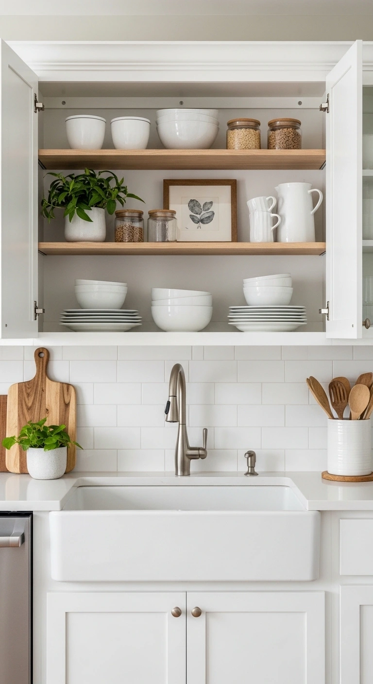 Add Open Shelving Around the Sink Wall
