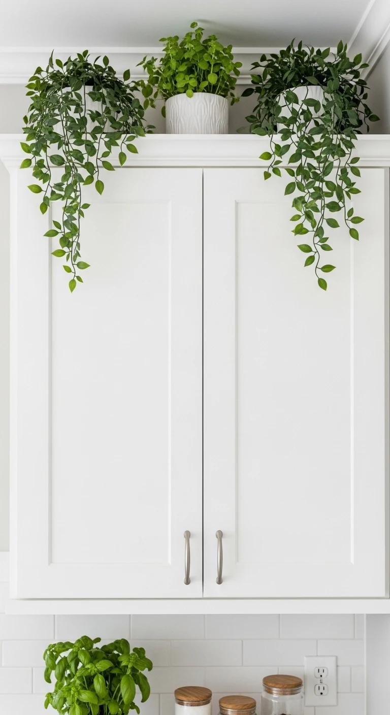 Add Small Green Plants Near Cabinet Corners