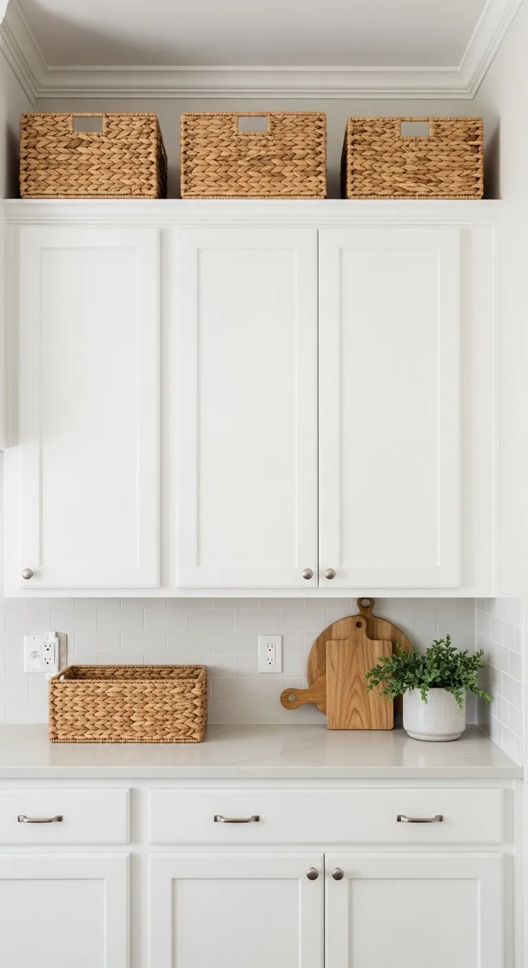 Add Woven Baskets Above Cabinets