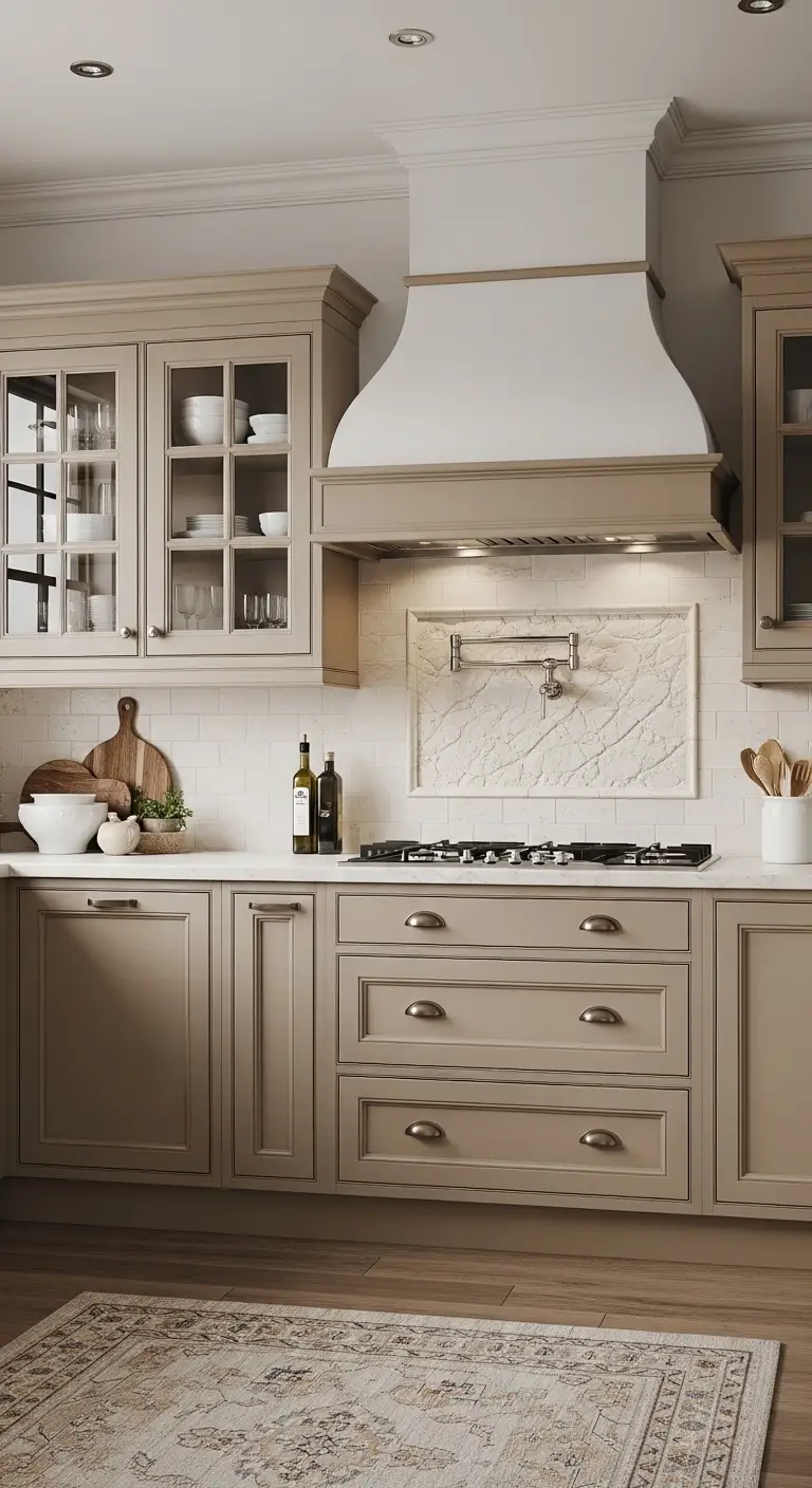 Beige Painted Kitchen Cabinets for Neutral Warmth and Stability