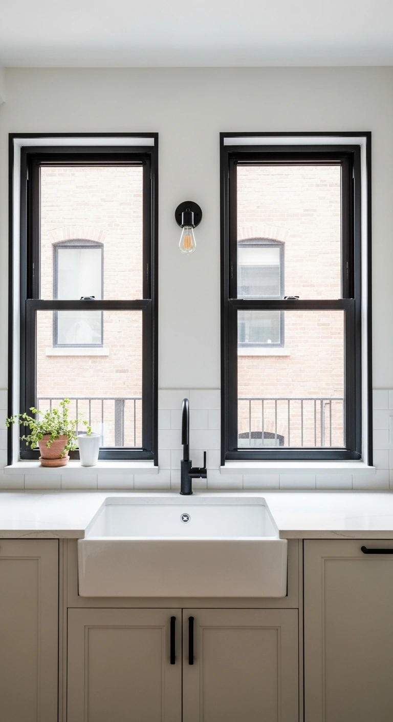 Black Frame Kitchen Sink Window For Modern Contrast