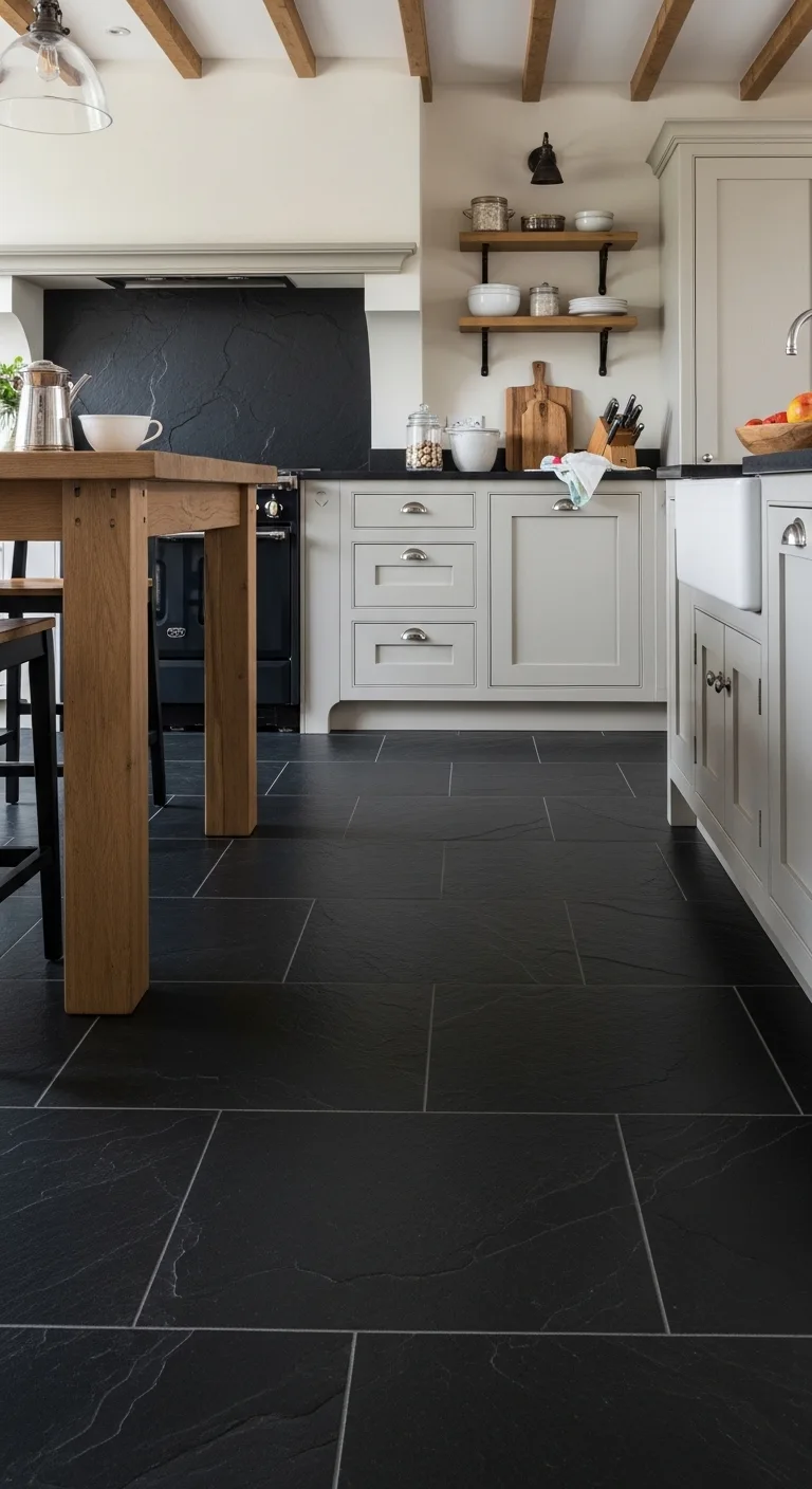 Black Slate Black Kitchen Flooring for Natural Texture