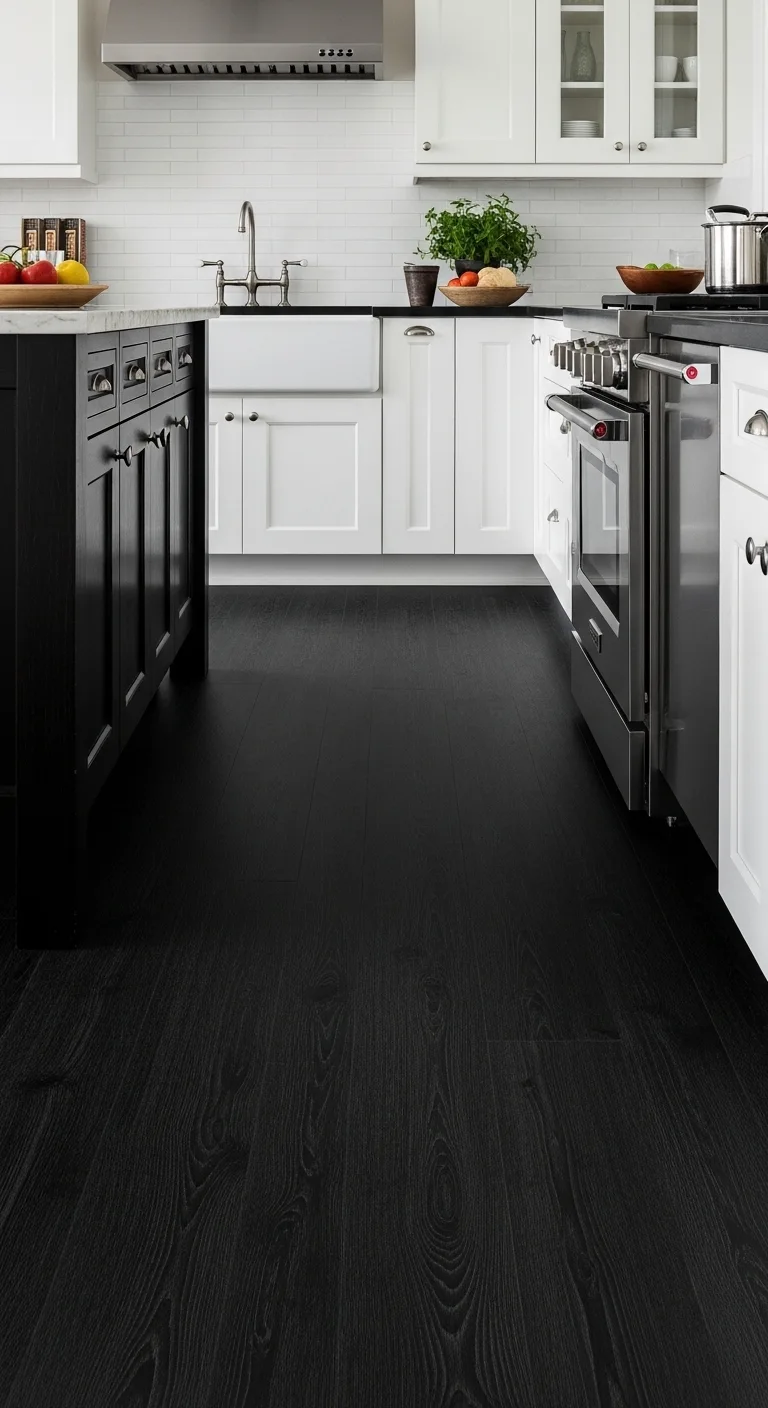 Black Vinyl Plank Black Kitchen Flooring for Budget Friendly Style