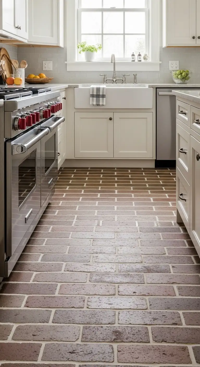 Brick Kitchen Flooring for Rustic Charm