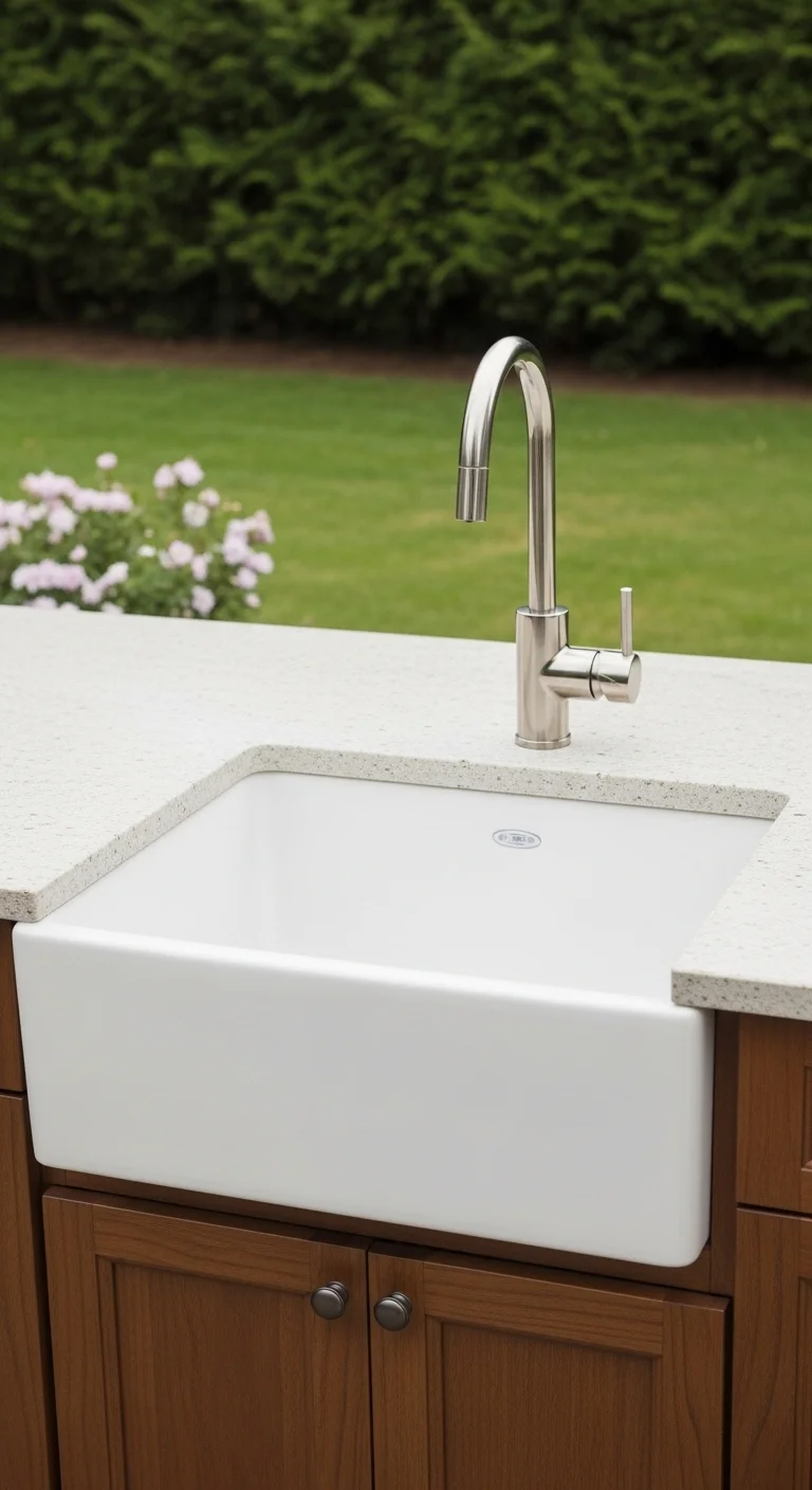 Ceramic Outdoor Kitchen Sink with Glossy Finish
