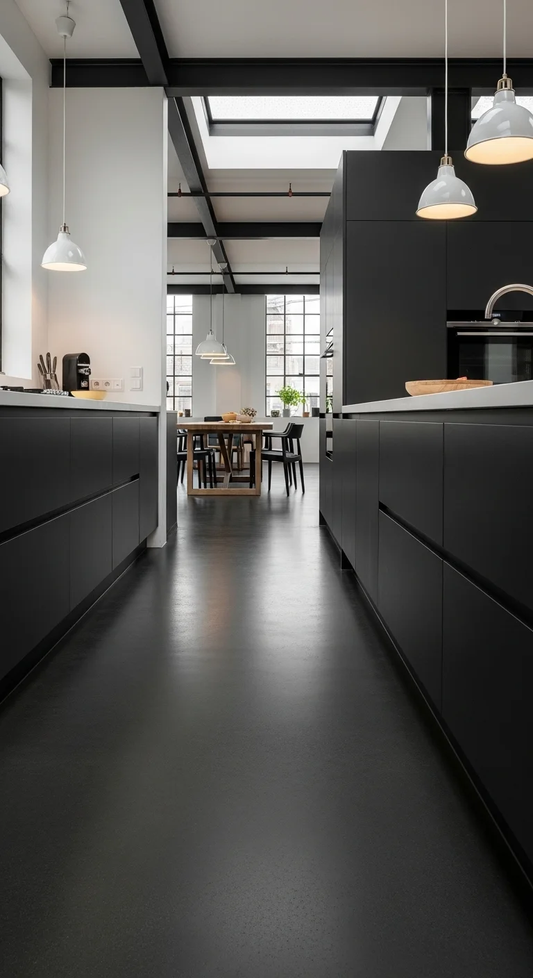 Charcoal Concrete Black Kitchen Flooring for Industrial Appeal