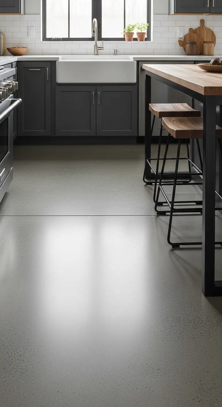 Concrete Kitchen Flooring for Modern Industrial Style