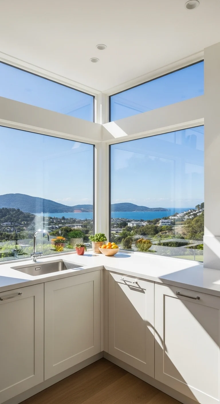 Corner Kitchen Sink Window For Wide Panoramic Views