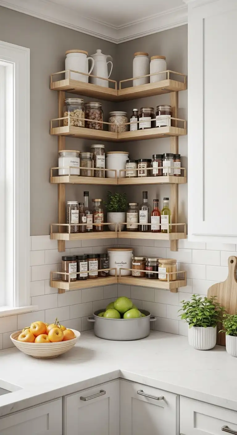 Corner Shelf Utilization for Unused Kitchen Space Transformation