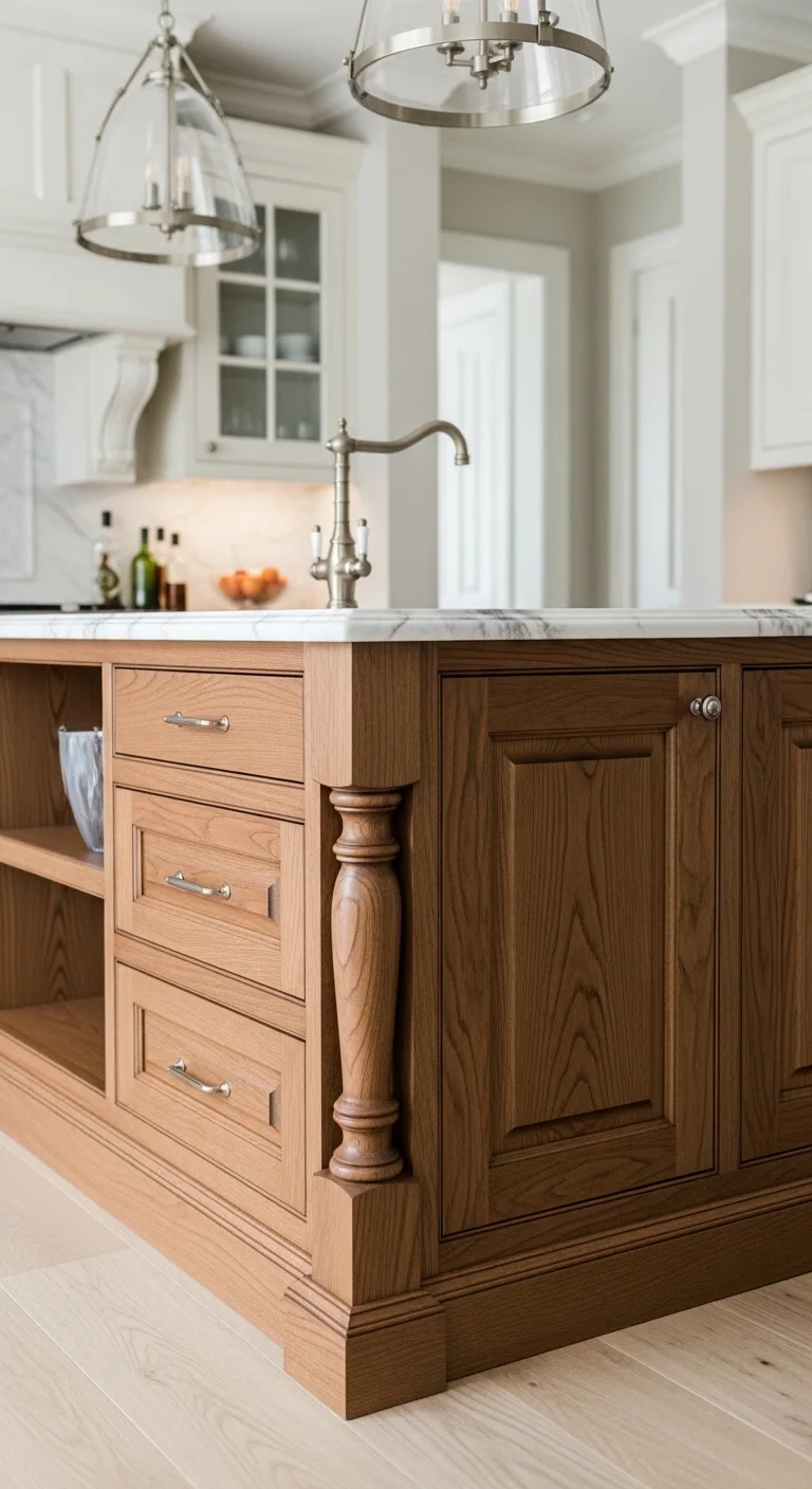 Custom Wood Luxury Kitchen Island with Handcrafted Details