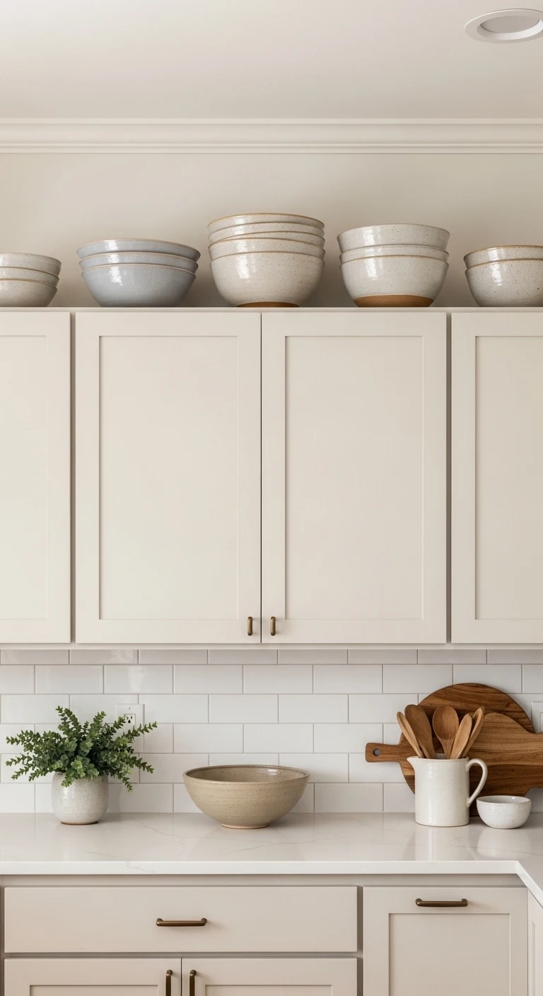 Display Ceramic Bowls Above Upper Cabinets