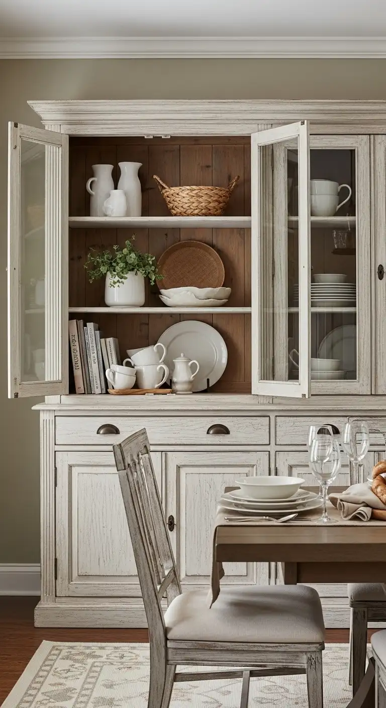 Distressed Cabinets for Vintage Storage Appeal