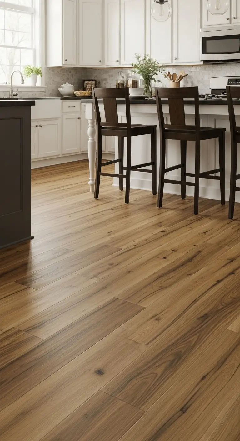 Engineered kitchen wood flooring for moisture conscious homes