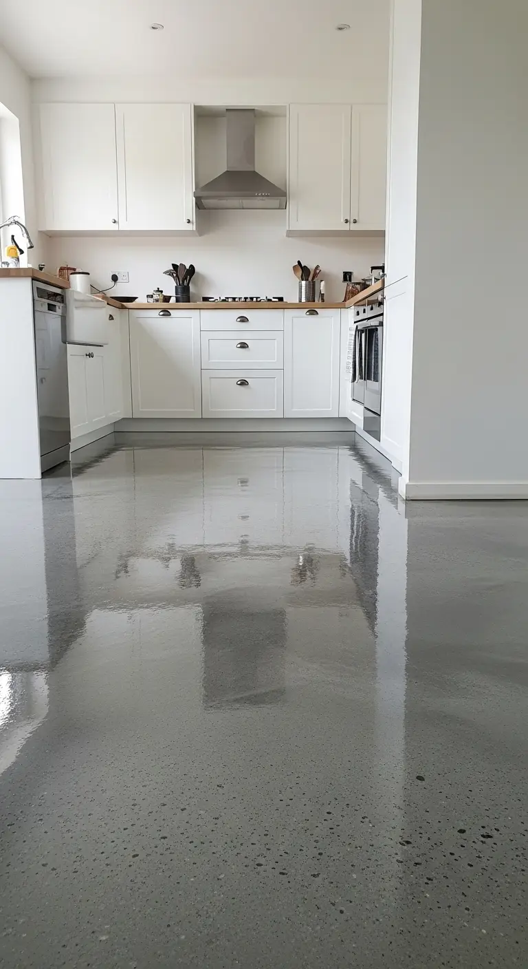 Epoxy Coated Floors for Modern Cheap Kitchen Flooring