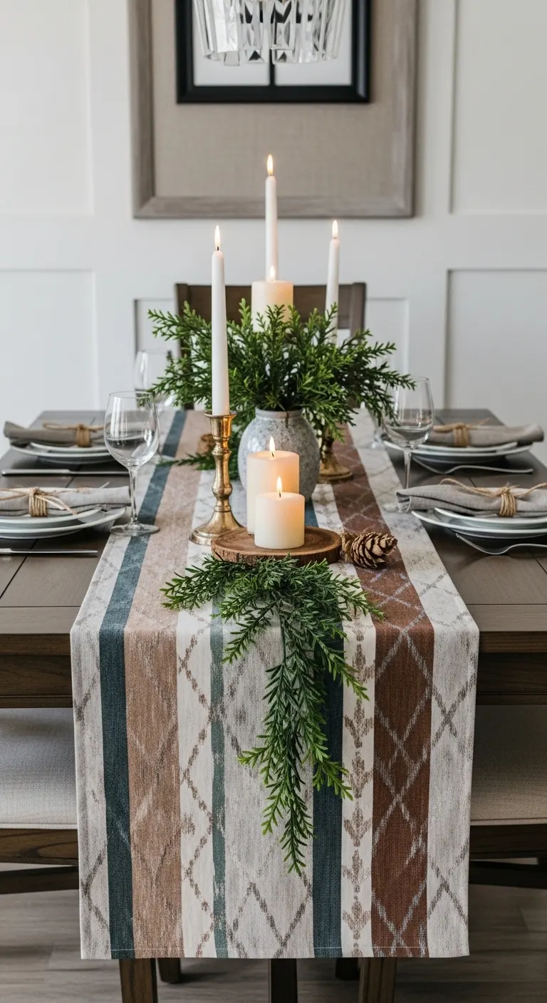 Fabric Runner with Accents Dining Table Centerpiece Ideas