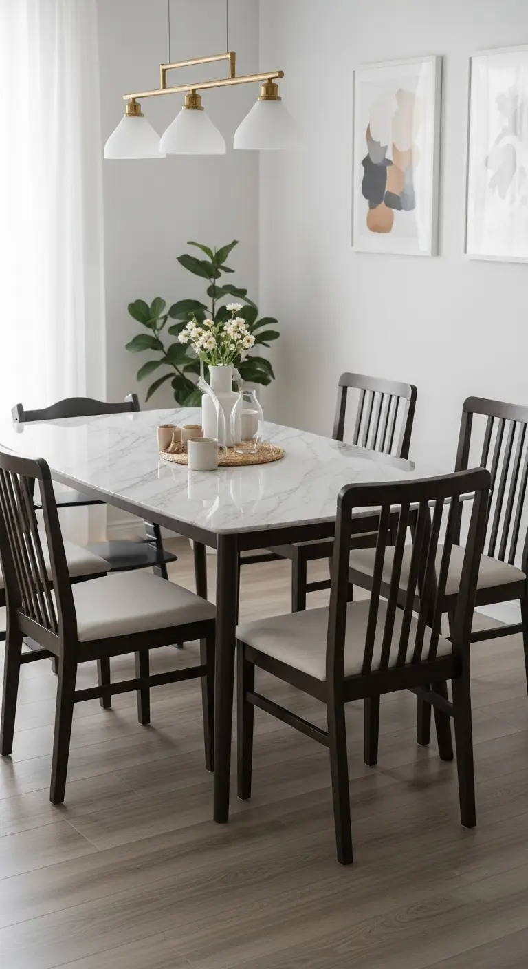 Family-Friendly Calacatta Marble Dining Table Setup