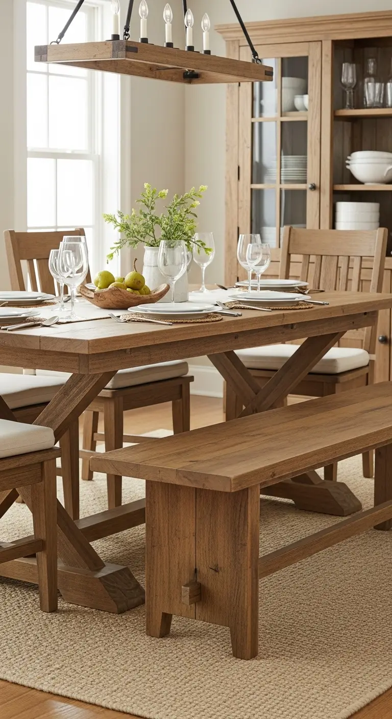 Farmhouse-Inspired Wooden Benches for Seating Variety