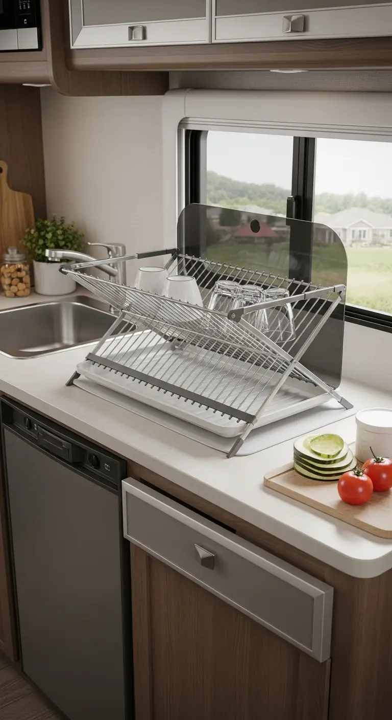 Foldable Drying Racks for Efficient Camper Kitchen Organization