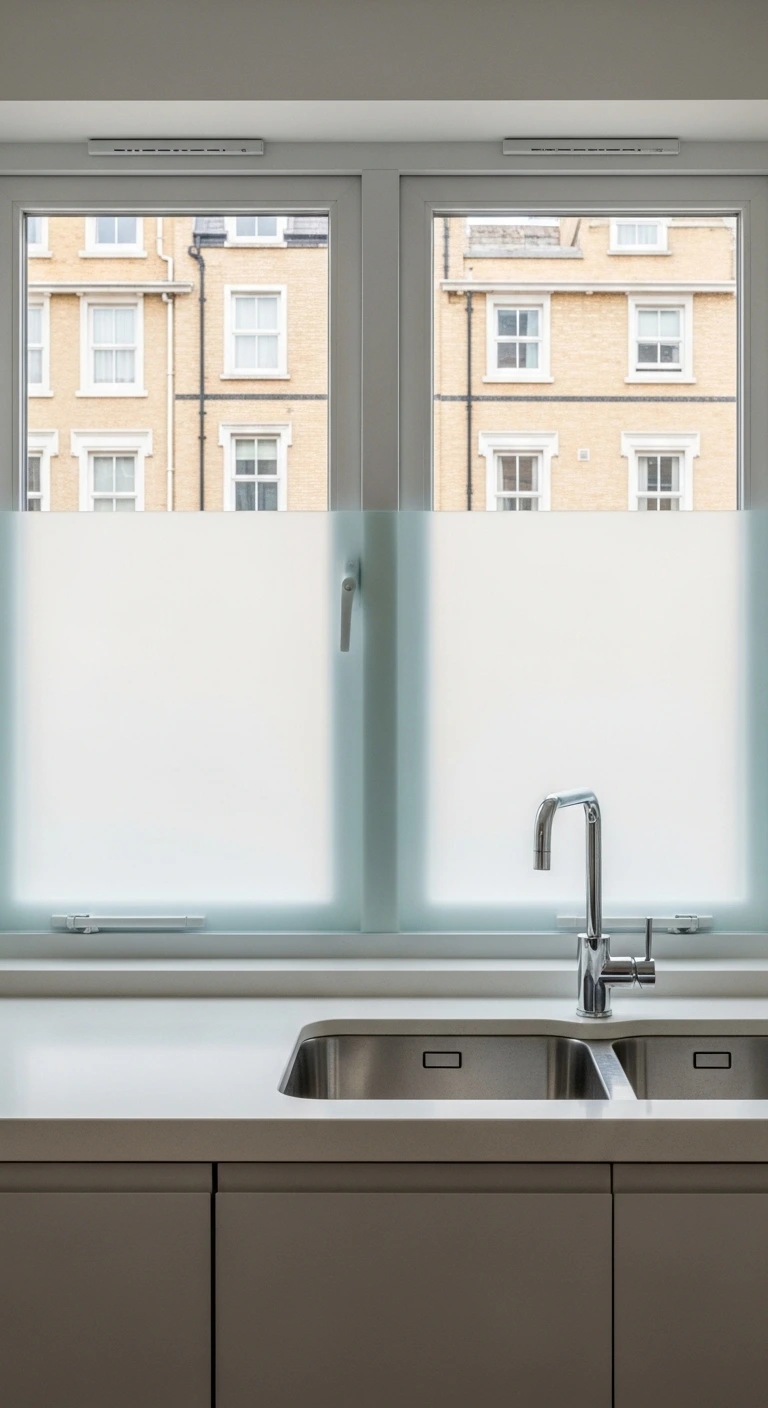 Frosted Glass Kitchen Sink Window For Privacy And Soft Light
