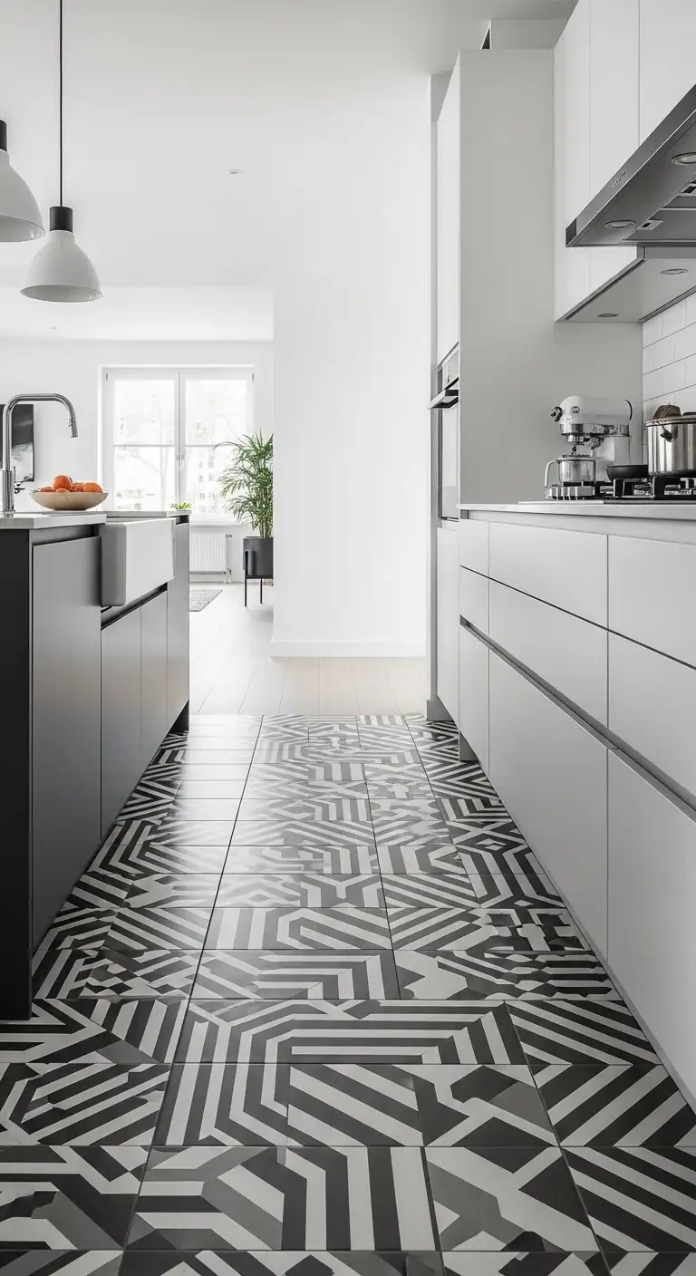 Geometric Kitchen Tile Flooring for Modern Style