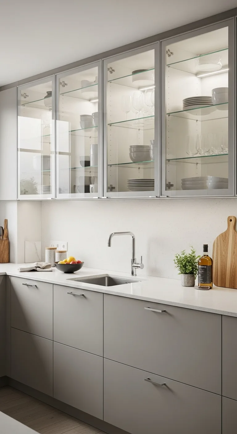 Glass-Front Modern Kitchen Cabinets for Visual Openness