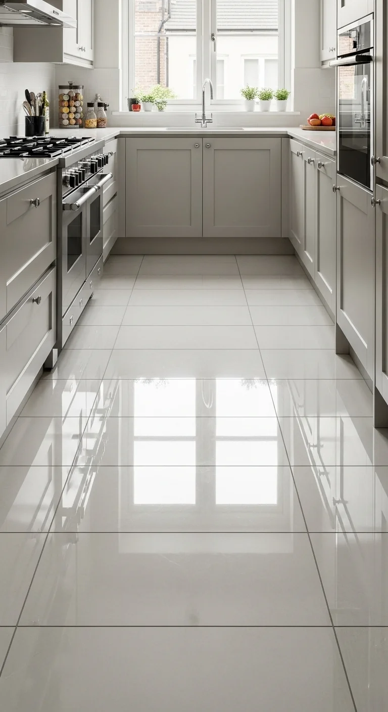 Glossy Kitchen Tile Flooring for Bright Spaces
