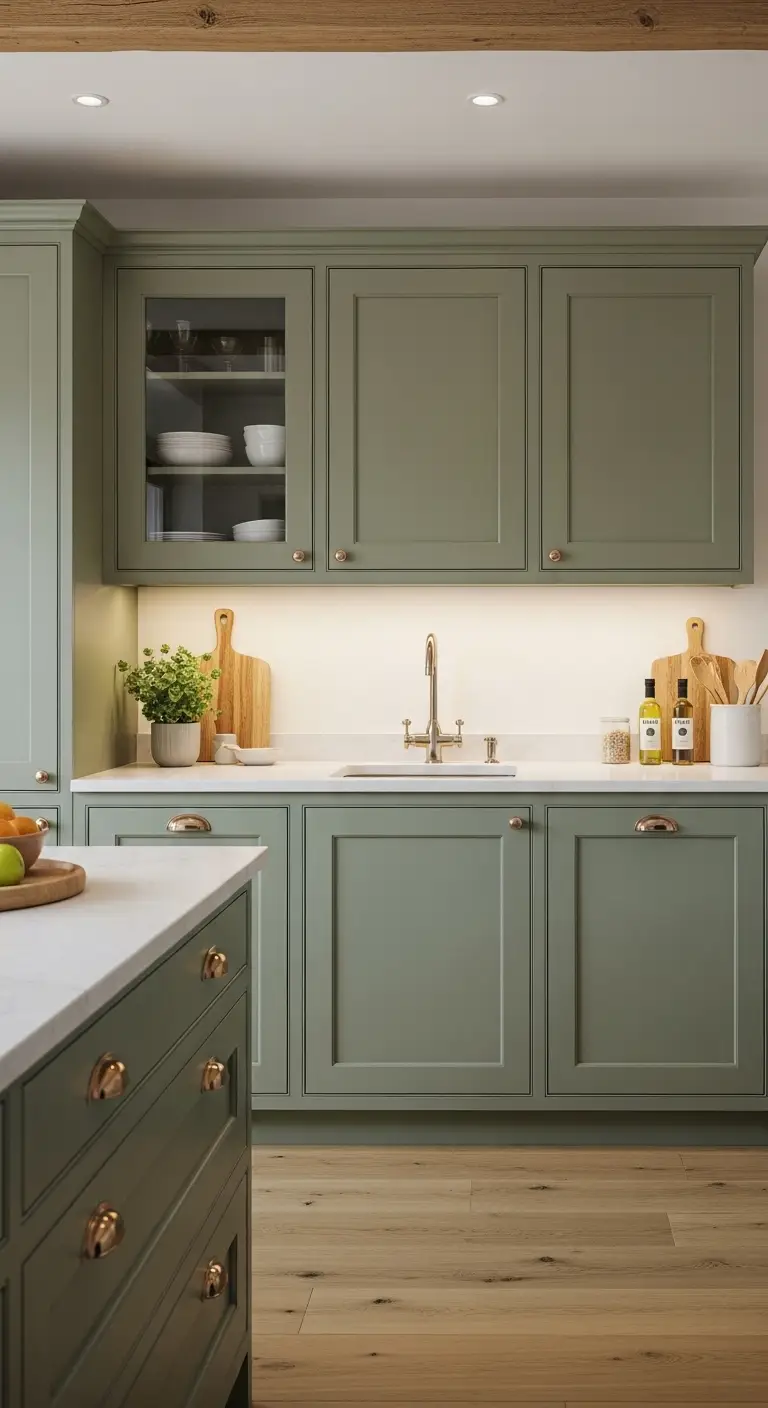 Green-Tone Painted Kitchen Cabinets for Eco-Friendly Kitchen Design
