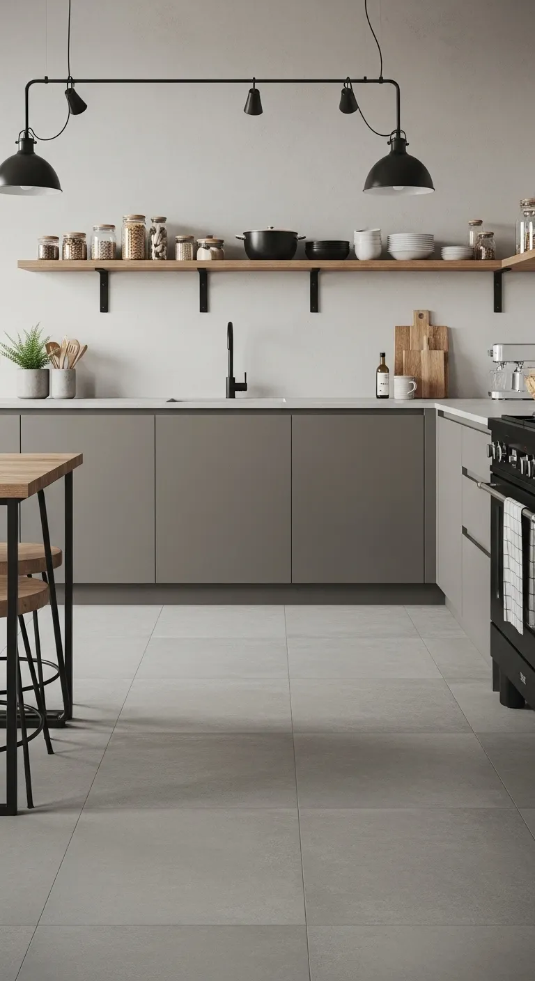 Grey Kitchen Flooring with Concrete Effect Porcelain