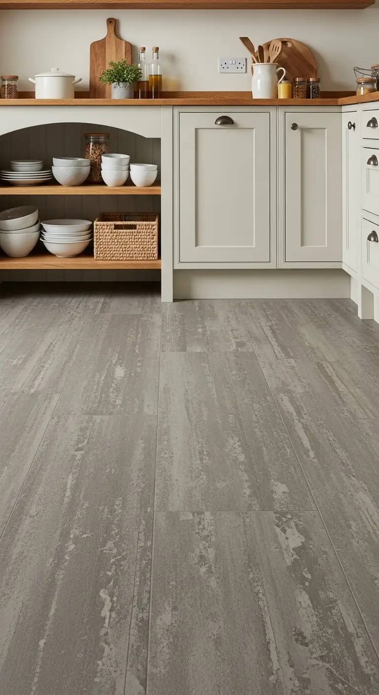 Grey Kitchen Flooring with Distressed Stone Effects