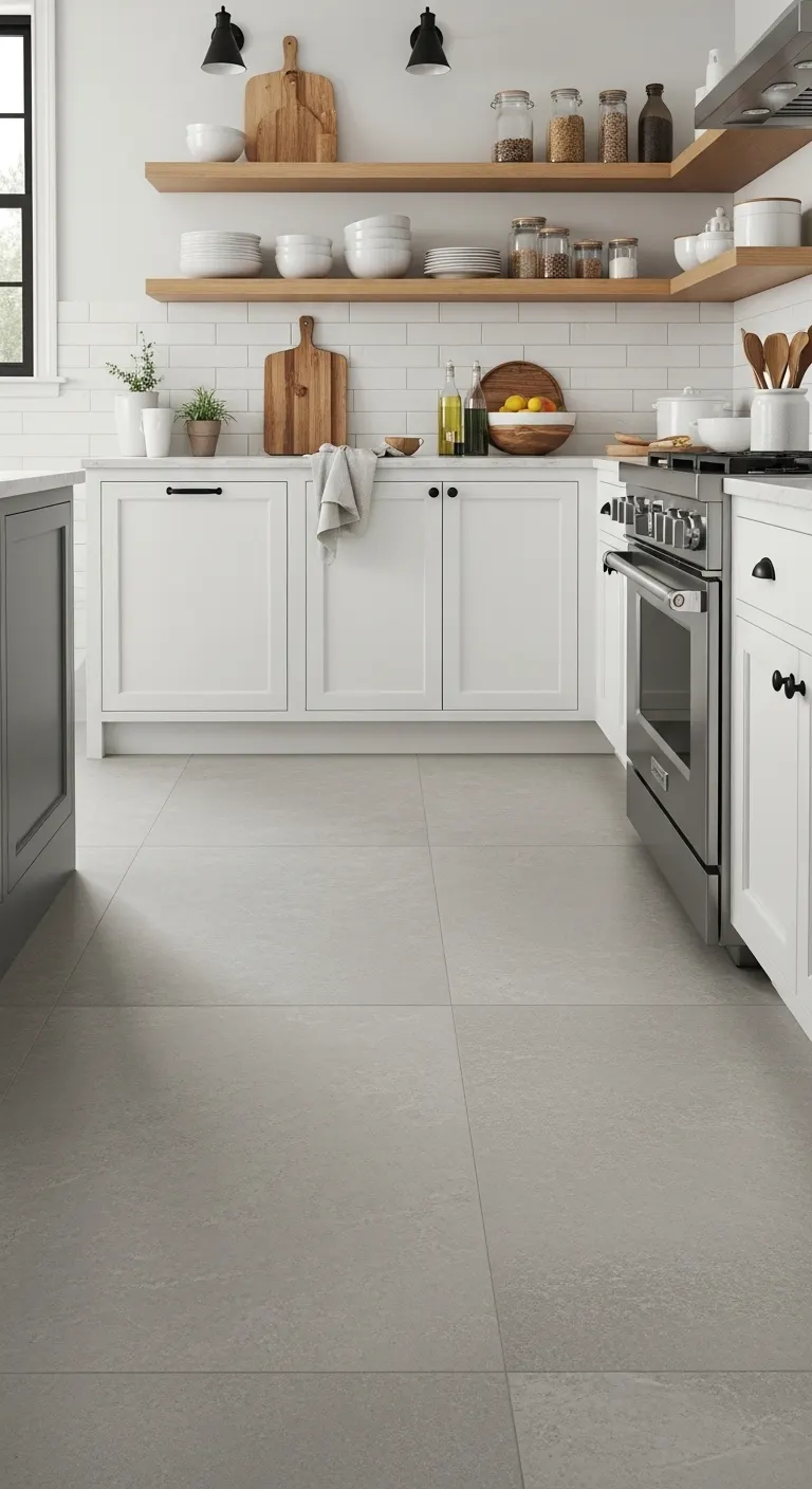 Grey Kitchen Flooring with Large Porcelain Tiles