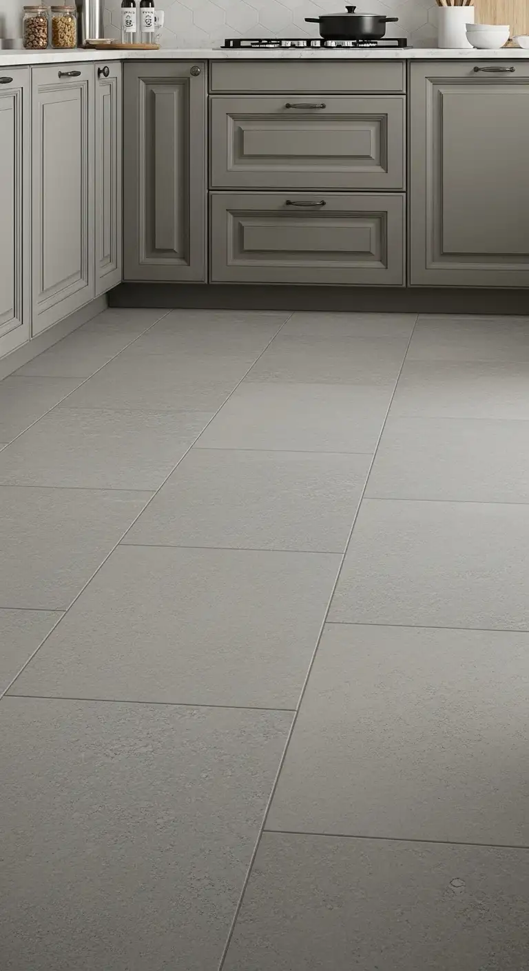 Grey Kitchen Flooring with Matte Ceramic Tiles